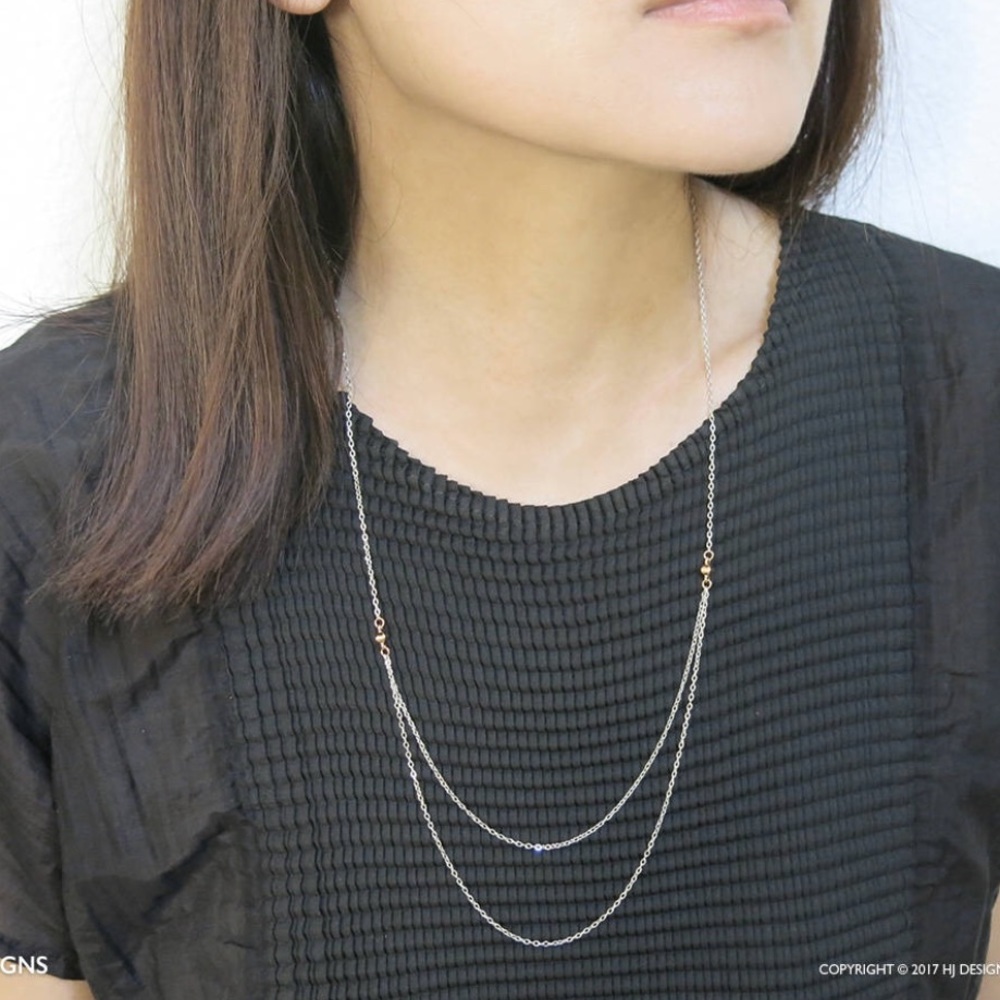 Handmade Double Chain Rose Gold Silver Necklace